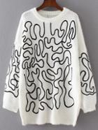 Shein White Abstract Print Slouchy Sweater