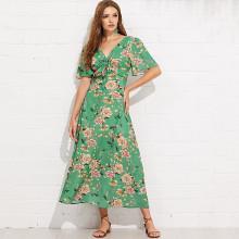 Shein Ruffle Trim Knot Front Floral Dress