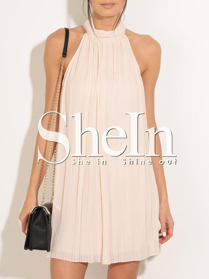 Shein Apricot Sleeveless Exposed Zipper Back Halter Dress
