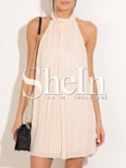 Shein Apricot Sleeveless Exposed Zipper Back Halter Dress
