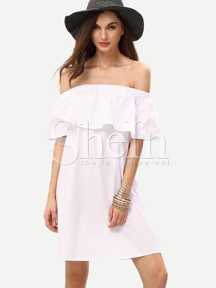 Shein White Off The Shoulder Ruffle Shift Dress