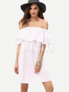 Shein White Off The Shoulder Ruffle Shift Dress