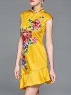 Shein Collar Flowers Embroidered Asymmetric Dress