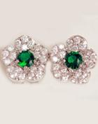 Shein Green Gemstone Silver Diamond Flower Earrings