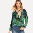 Shein Criss Cross Tropic Print Blouse