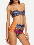 Shein Tribal Print Lace-up Ladder-cutout Bikini Set