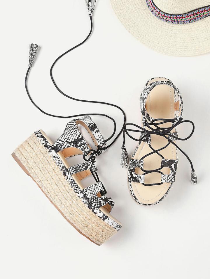 Shein Snake Print Lace Up Espadrille Flatform Sandals