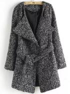 Shein Dark Grey Lapel Tie-waist Woolen Coat