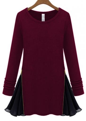 Rosewe Fine Quality Long Sleeve Chiffon Splicing Mini Dress