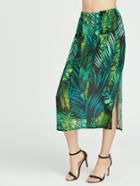 Shein Green Tropical Print Split Side Skirt