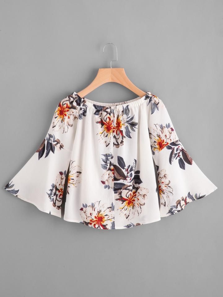 Shein Boat Neckline Florals Bell Sleeve Top