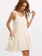 Shein Beige Sleeveless Pocket Shift Dress