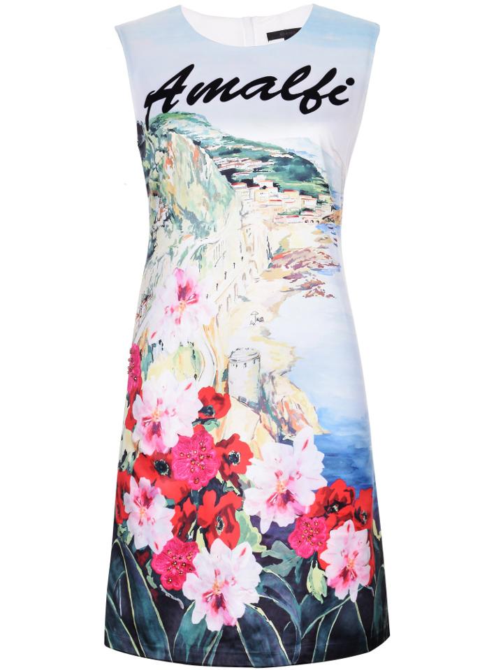 Shein Multicolor Crew Neck Flowers Print Shift Dress