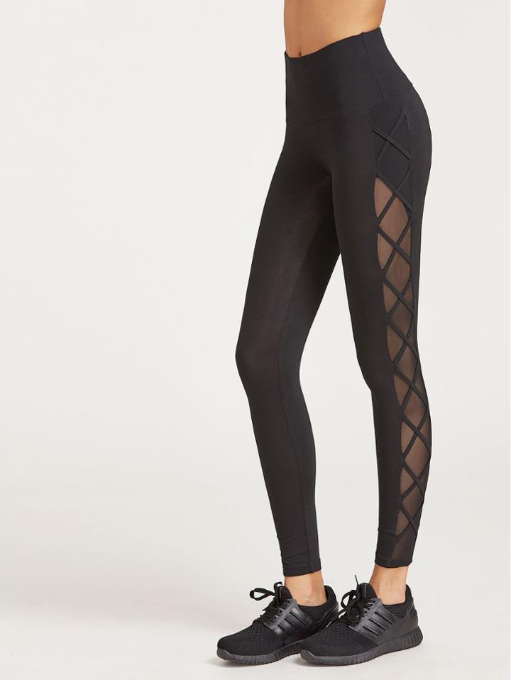 Shein Black Cutout Crisscross Side Leggings
