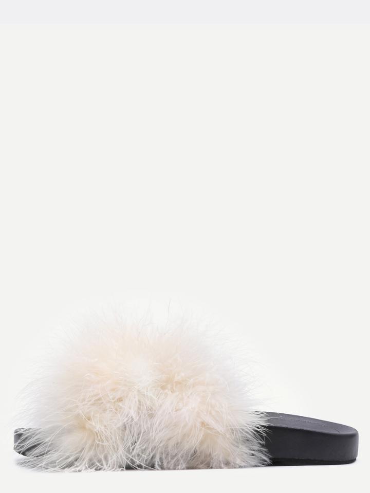 Shein Beige Open Toe Faux Fur Slippers