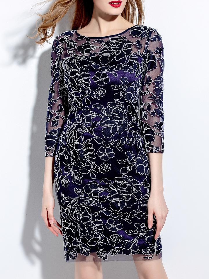 Shein Purple Disc Flowers Gauze Dress