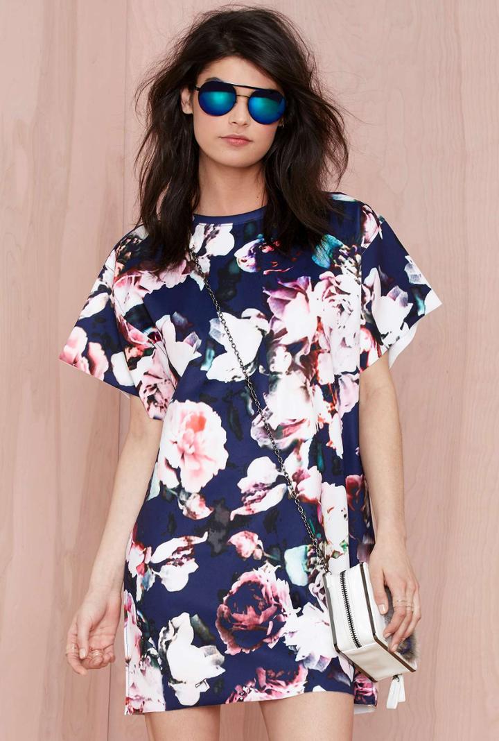 Shein Blue Short Sleeve Floral Print Dress