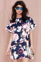 Shein Blue Short Sleeve Floral Print Dress