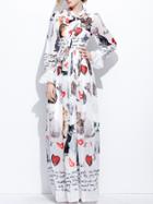 Shein Bowtie Cats Hearts Print Bell Sleeve Dress