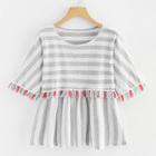 Shein Fringe Trim Striped Tee