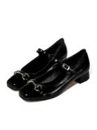 Shein Black Faux Leather Buckle Ankle Strap Flats