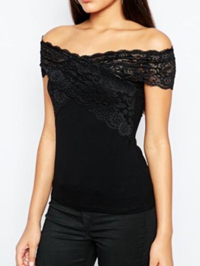 Shein Boat Neck Lace Insert Shirt