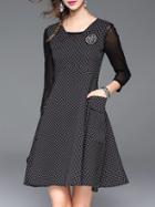 Shein Black V Neck Sleeveless Polka Dot Dress