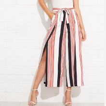 Shein Self Tie Waist Split Side Striped Pants