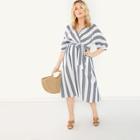 Shein Plus Plunging Neck Self Belted Striped Dress