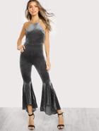 Shein Halter Neck Backless Hi Lo Flared Jumpsuit