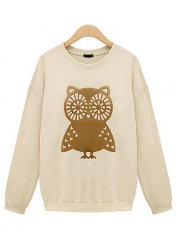 Rosewe Cute Long Sleeve Round Neck Owl Print Sweats