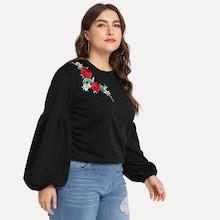 Shein Plus Embroidery Bishop Sleeve Sweatshirt