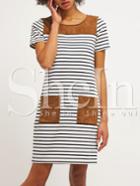 Shein Black White Stripe Contrast Pockets Casual Dress