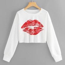 Shein Lip Print Crop Sweatshirt