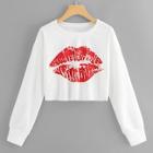 Shein Lip Print Crop Sweatshirt
