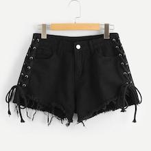 Shein Raw Hem Lace Up Denim Shorts