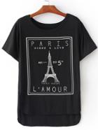 Shein Eiffel Tower Print Dip Hem T-shirt