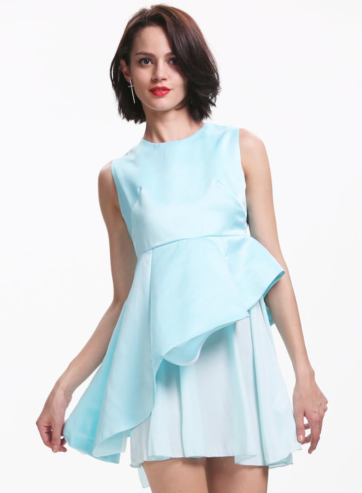 Shein Blue Sleeveless Asymmetrical Ruffle Chiffon Dress