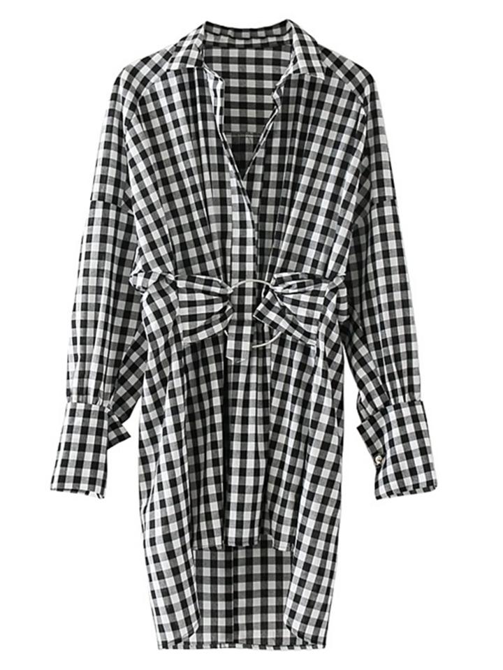 Shein Ring Linked Dip Hem Gingham Dress