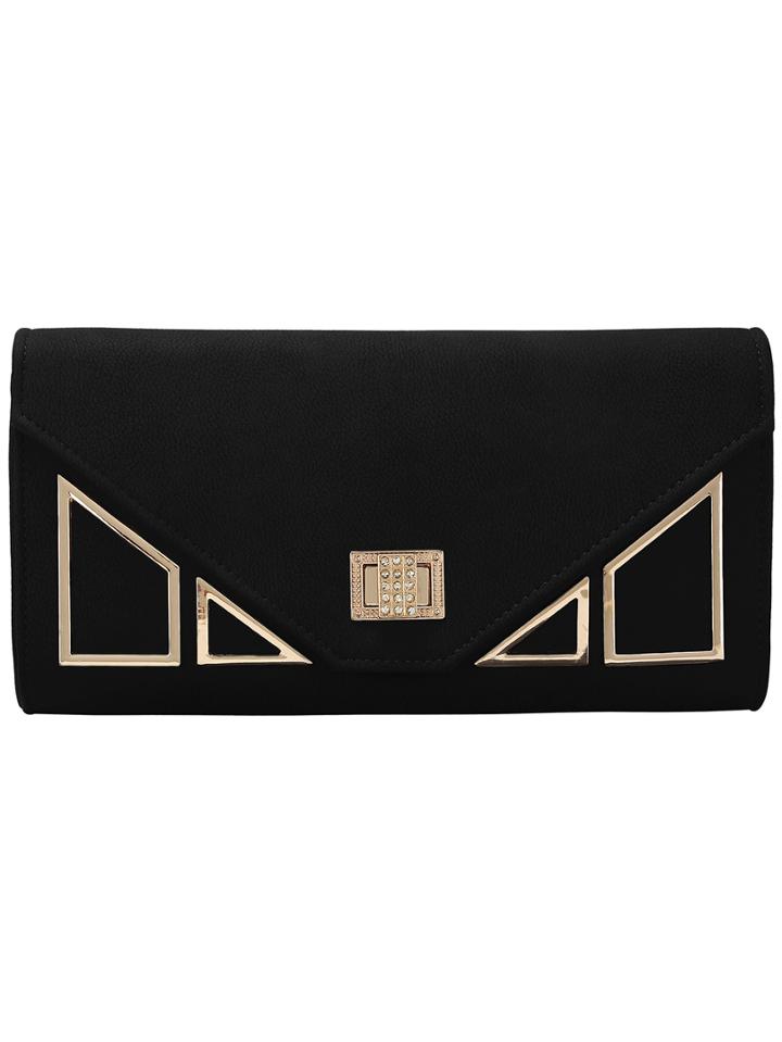 Shein Black Crystal Turn Lock Clutch Bag With Adjustable Chain
