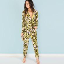Shein Leopard Print Floral Jumpsuit