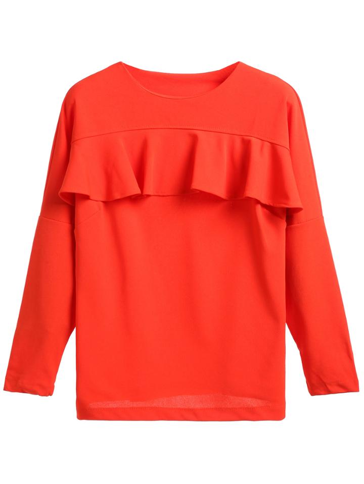 Shein Orange Ruffle Trim T-shirt