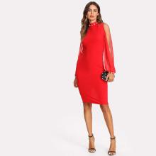 Shein Split Sleeve Pearl Detail Pencil Dress