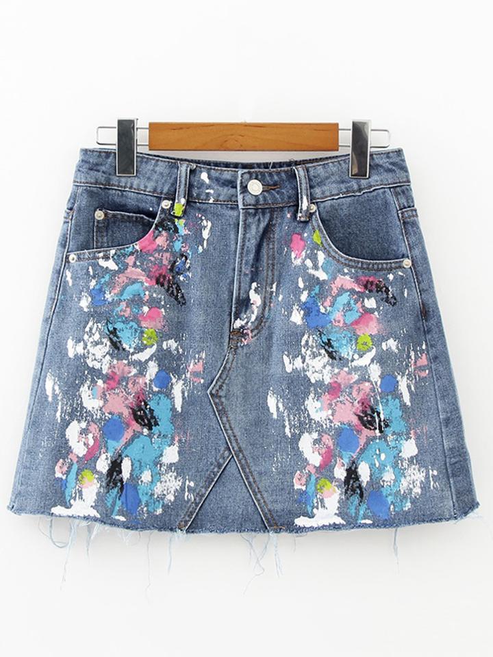Shein Paint Splash Denim A Line Skirt