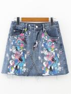 Shein Paint Splash Denim A Line Skirt