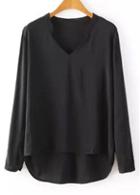 Rosewe Elegant Black V Neck Long Sleeve T Shirt