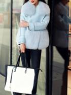 Shein Blue Long Sleeve Faux Fur Coat