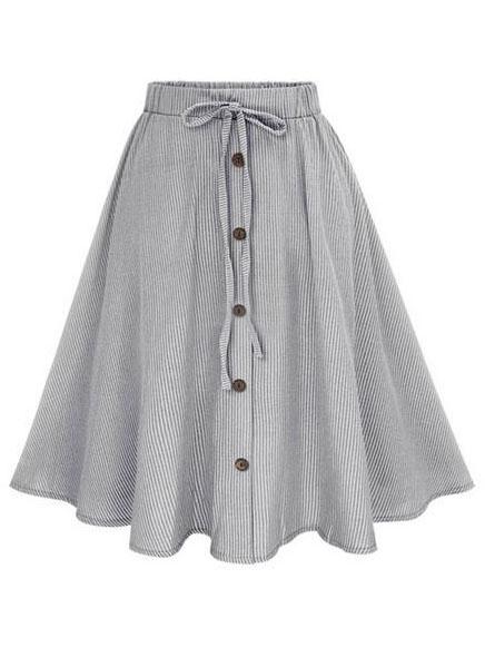 Shein Black Vertical Striped Buttoned Front Skirt