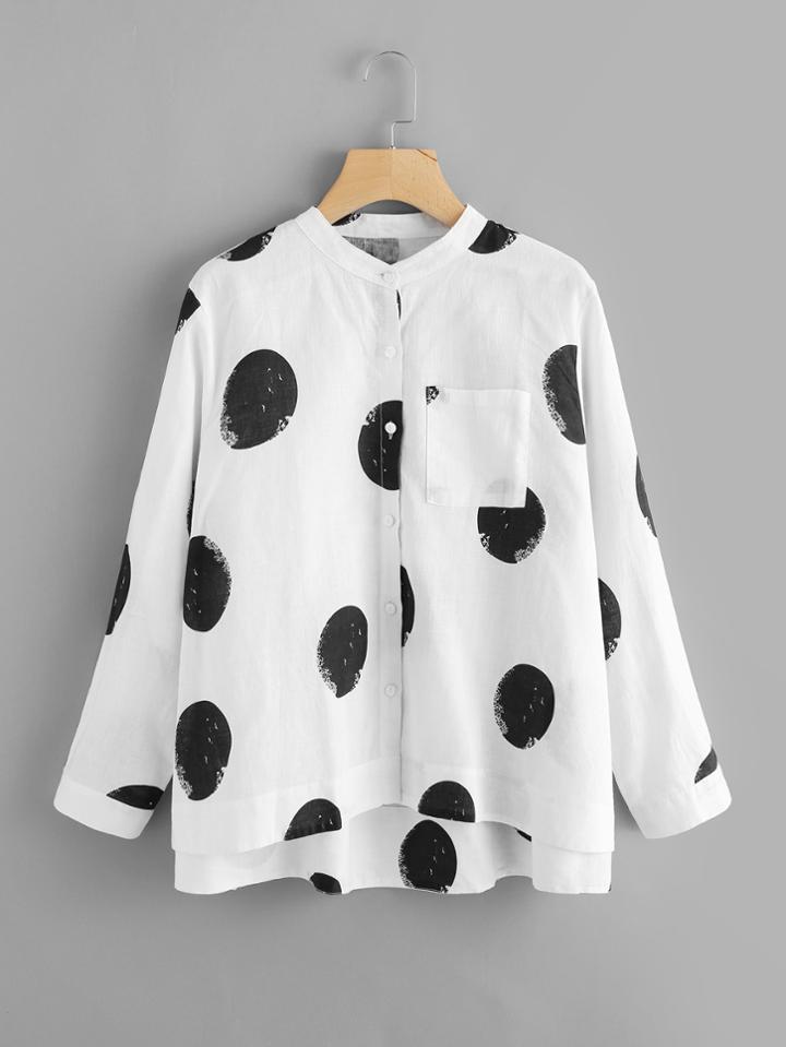 Shein Dot Print Dip Hem Blouse