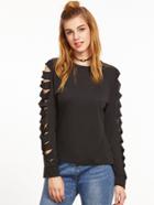 Shein Black Ladder Ripped Sleeve Sweatshirt
